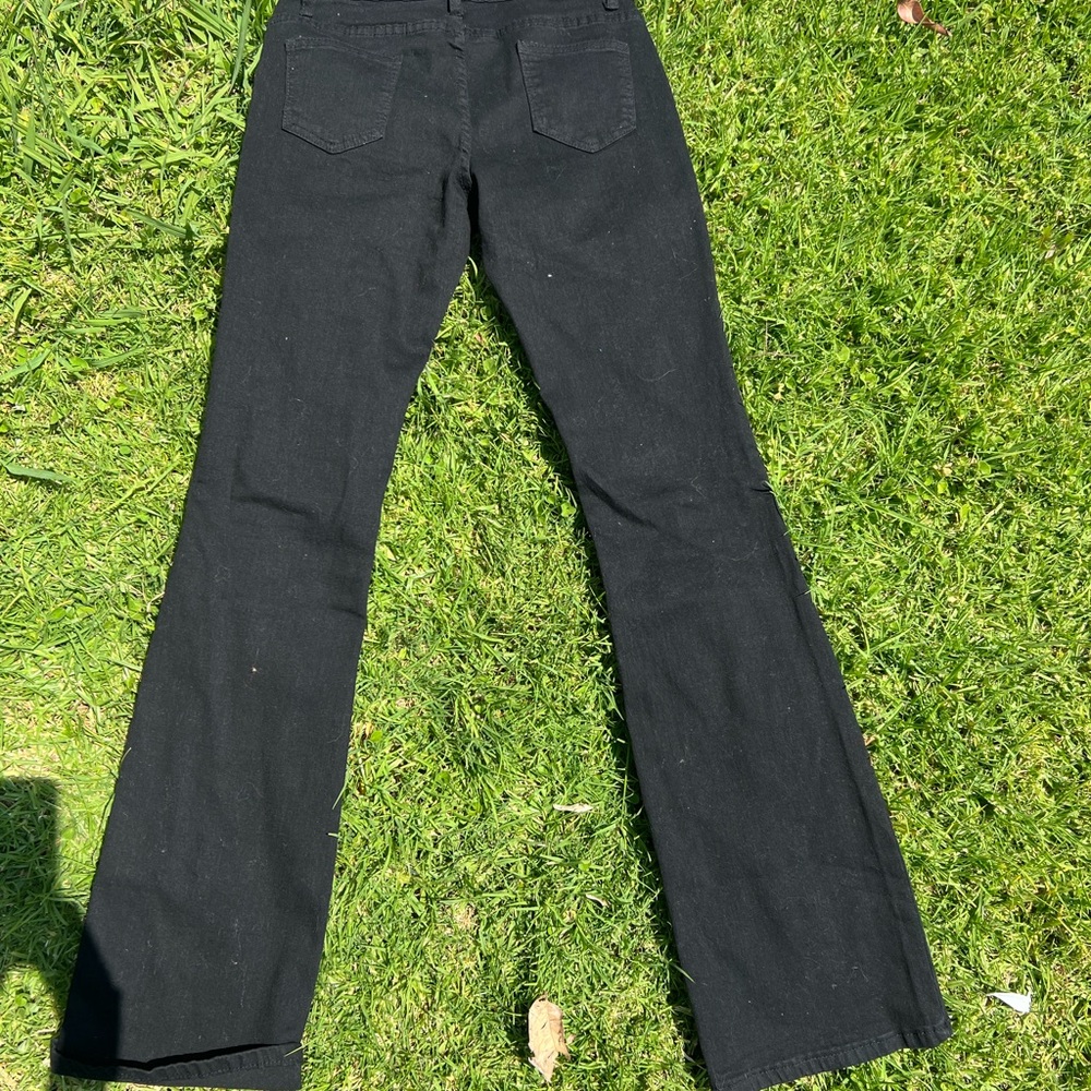 Black flared denim jeans